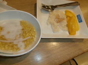 Mango sticky rice and coconut mung dahl